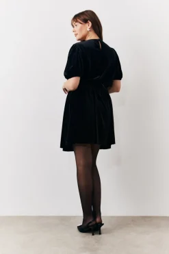 Velvet Embellished Belt Mini Dress