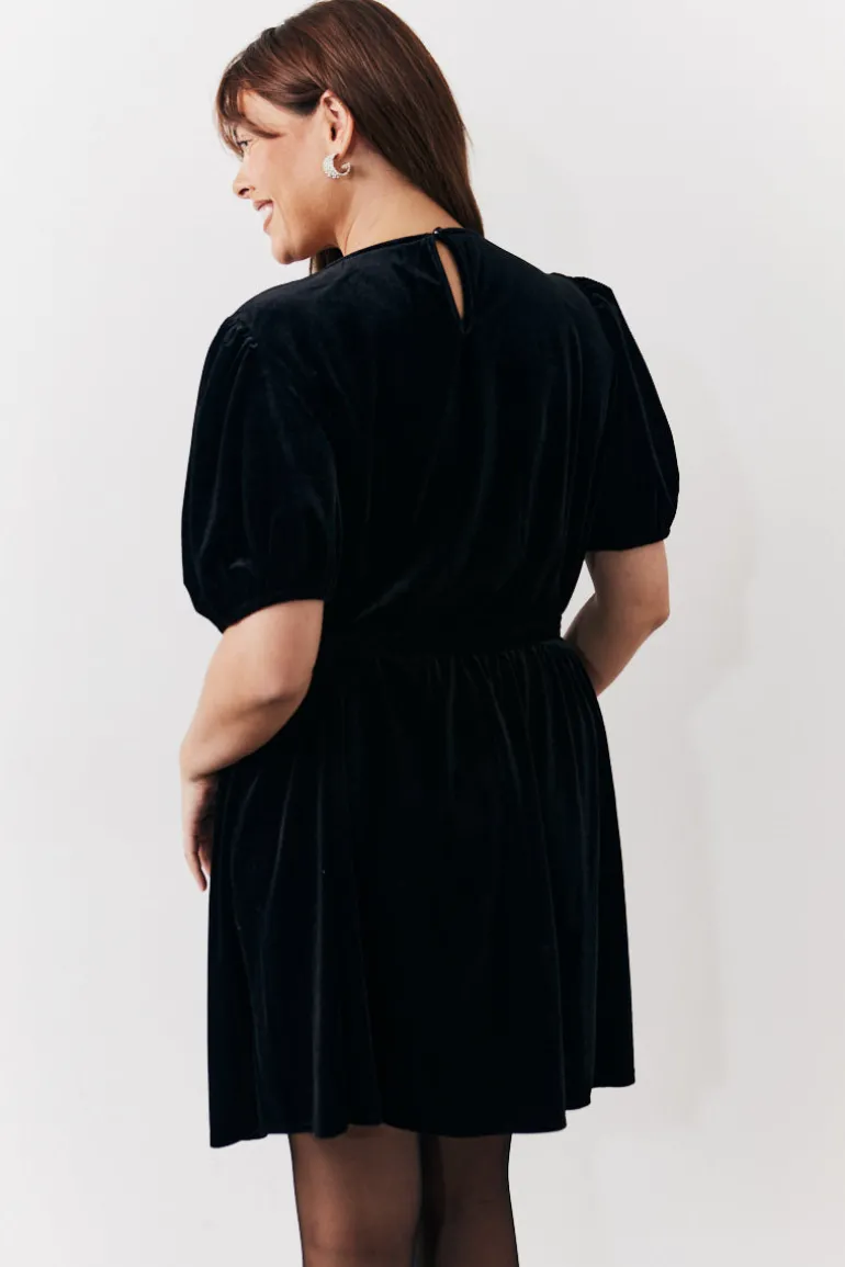Velvet Embellished Belt Mini Dress