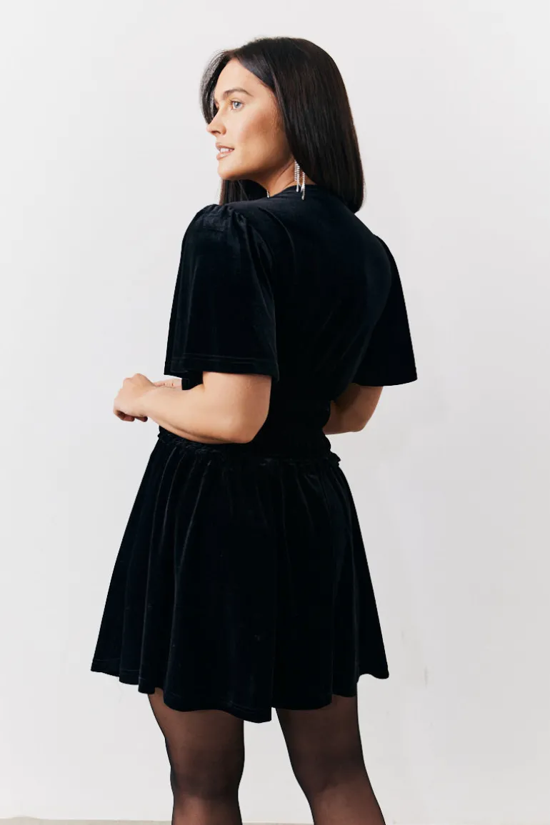 Velvet Mini Dress with Embellished Buttons