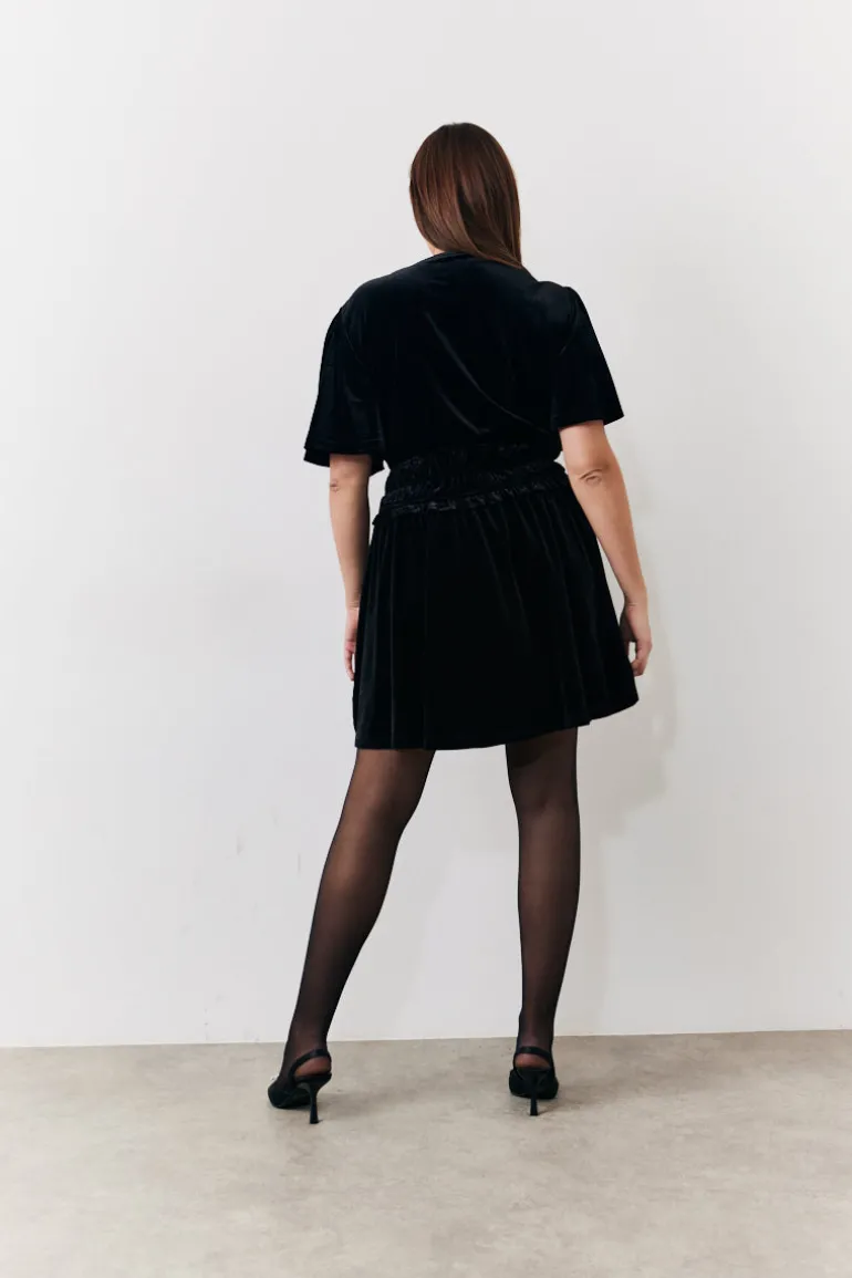 Velvet Mini Dress with Embellished Buttons