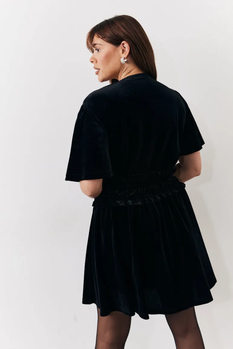 Velvet Mini Dress with Embellished Buttons