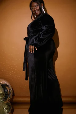 Velvet Puff Sleeve Wrap Front Jumpsuit