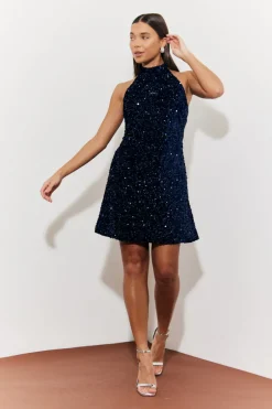 Velvet Sequin Tie Back Detail Mini Dress