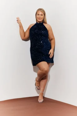 Velvet Sequin Tie Back Detail Mini Dress