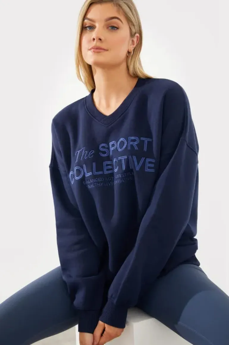 V-Neck Embroidered Sport Collective Jersey Sweater