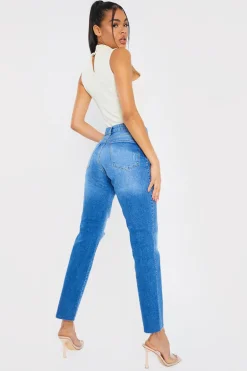 Washed Ripped High Waisted Stretch Mom Jeans