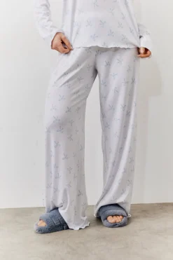 White Bow Print Long Sleeve Top and Trouser PJ Set