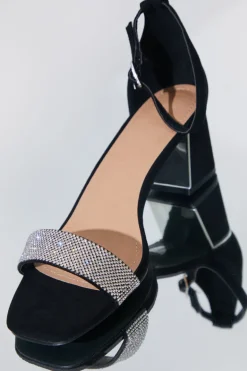 Wide Fit Diamante Strap Low Block Heel