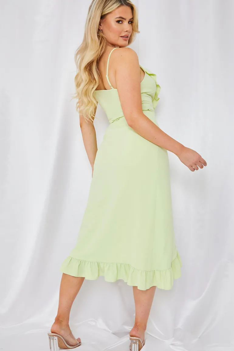 Wrap Front Frill Detail Midi Dress