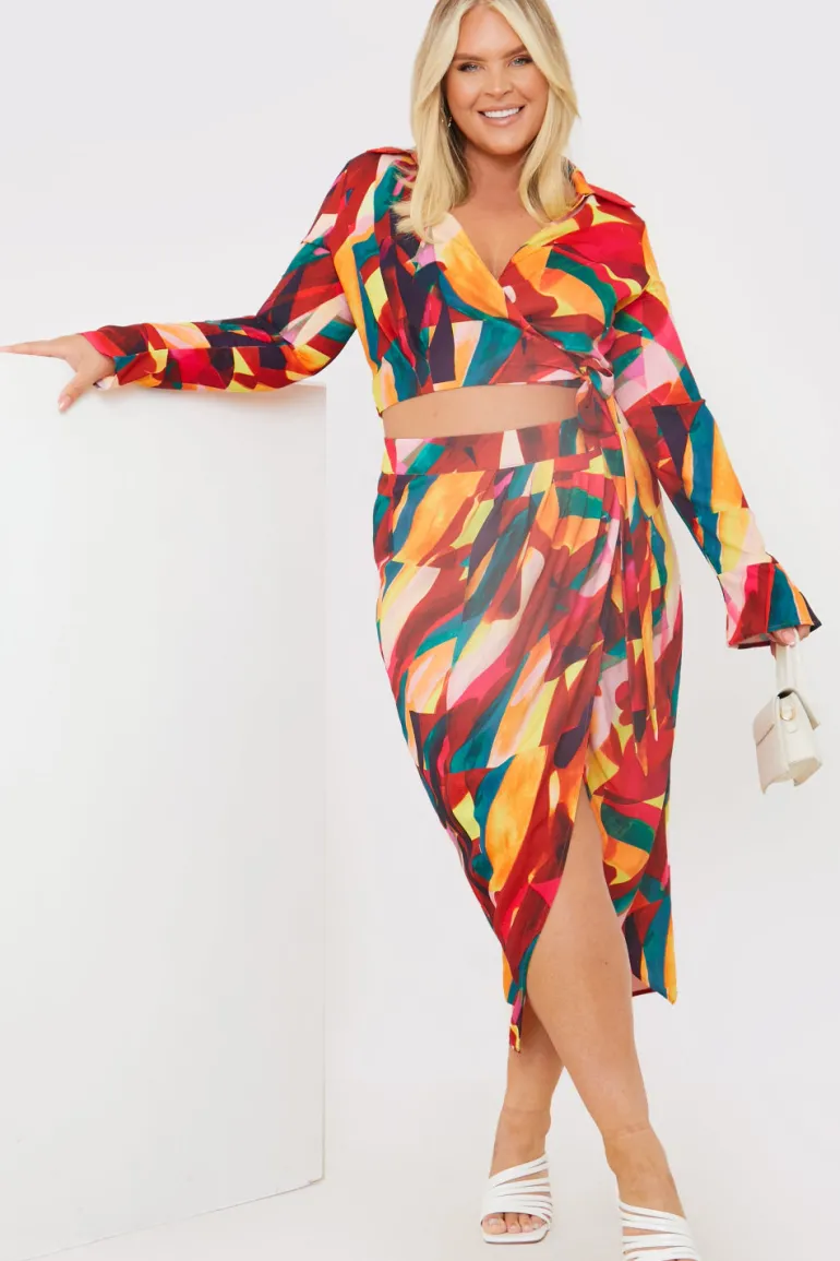 Wrap Front Midi Skirt