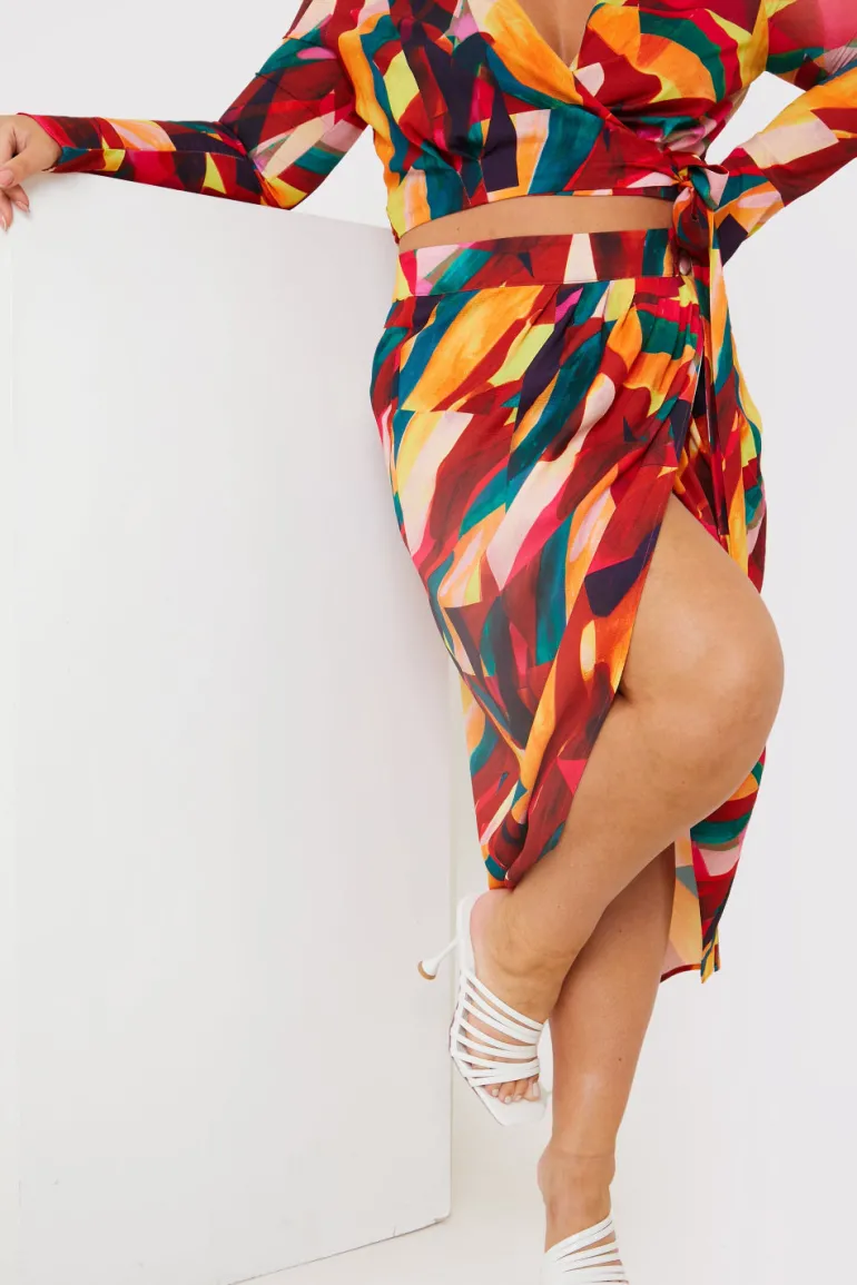 Wrap Front Midi Skirt