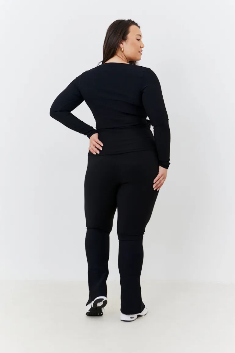 Wrap Front Rib Long Sleeve Top