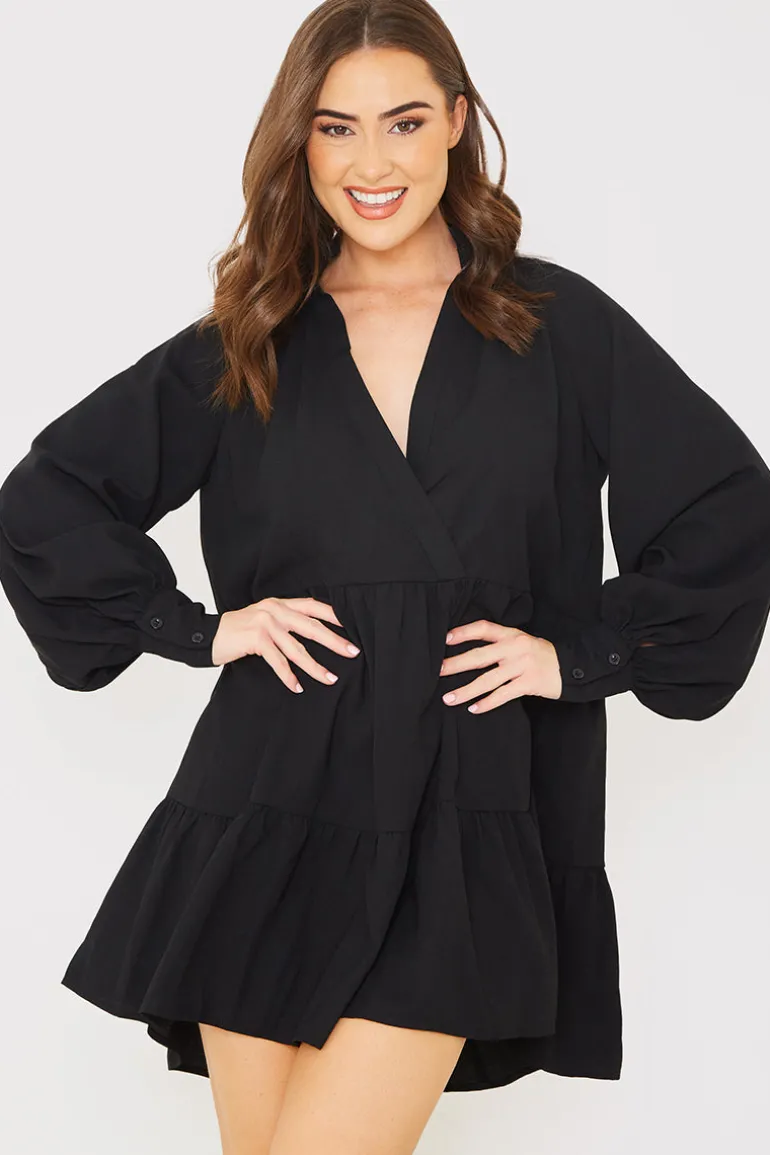 Wrap Front Smock Dress
