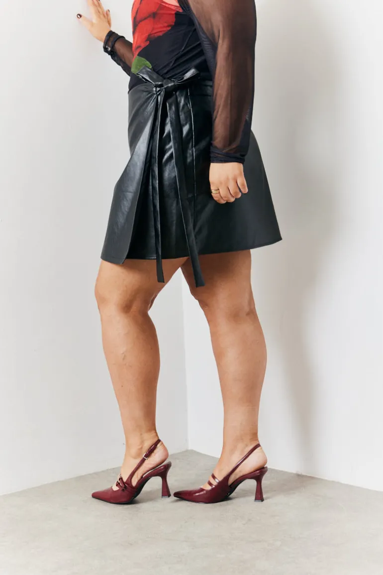 Wrap Leather Look Mini Skirt