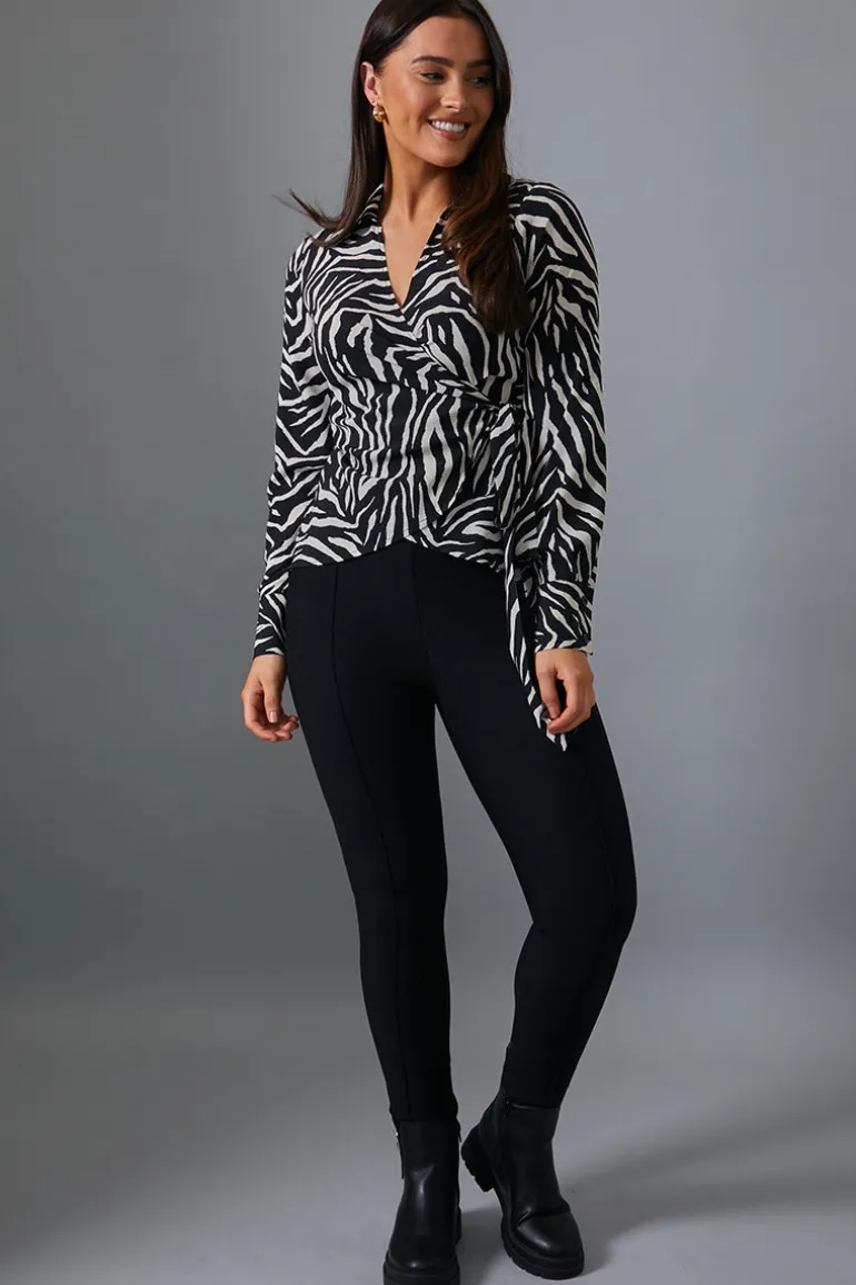 Zebra Print Wrap Front Shirt