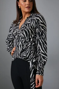 Zebra Print Wrap Front Shirt