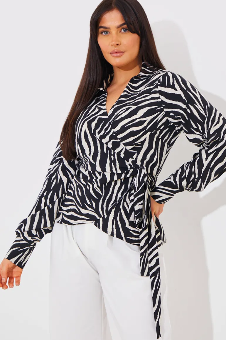 Zebra Print Wrap Front Shirt