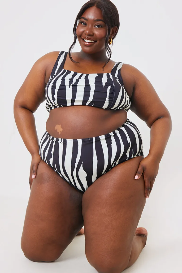 Zebra Ruched Front Square Neck Bikini Top