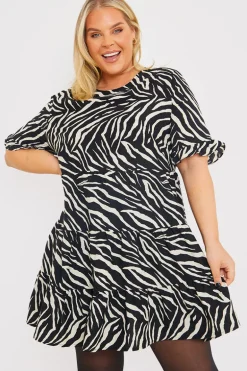 Zebra Smock Dress With Frill Sleeve