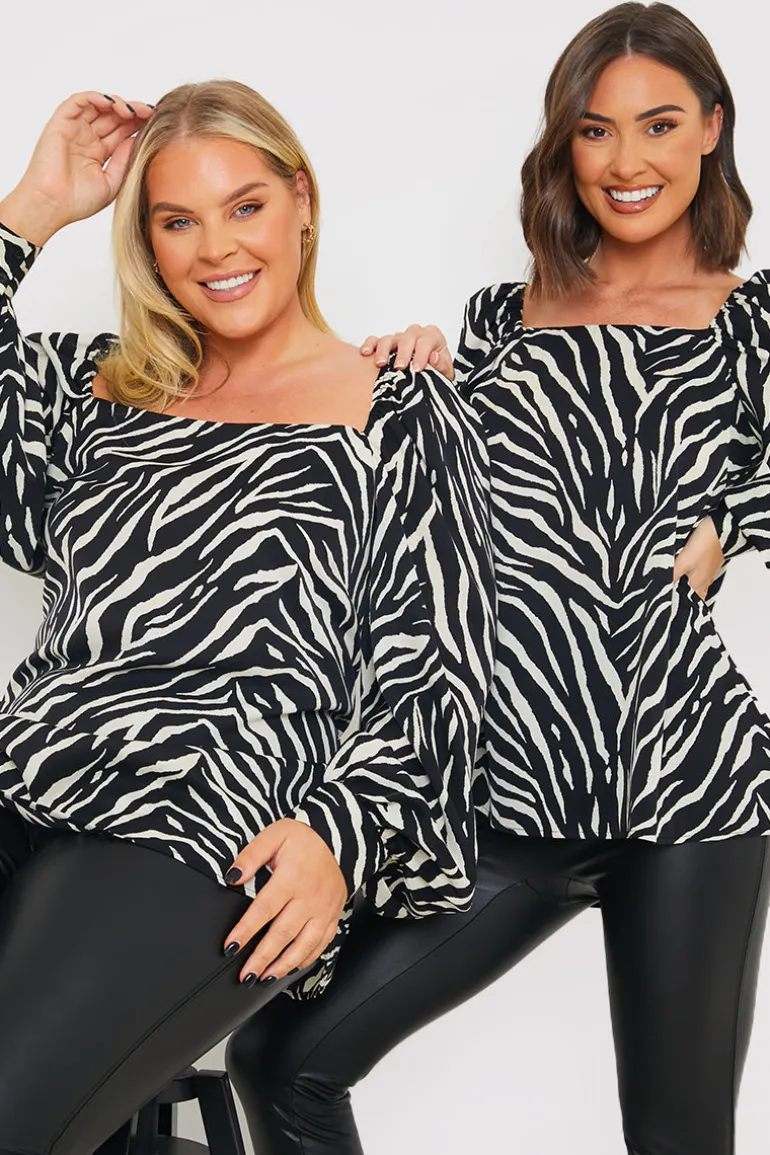 Zebra Woven Balloon Sleeve Blouse